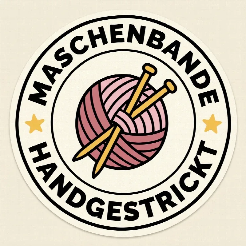 Rundes Maschenbande-Siegel mit Wollknäuel: handgestrickt