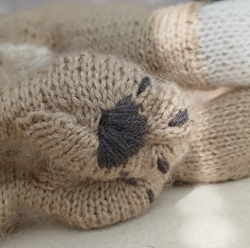 Gestrickte Hundepfote mit aufgestickten Ballen
